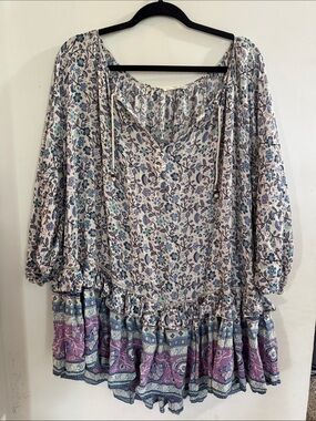 Spell Floral Mini Dress in Cream, Blue & Purple